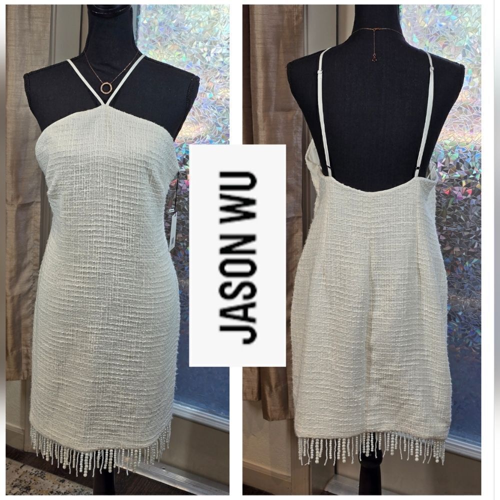 Jason Wu Textured Halter Pearl Strand Mini Dress - Picture 16 of 16